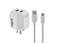 CARGADOR USB DE 2 PUERTOS Y 2,4 AMPER CON CABLE MICRO USB DE 1M